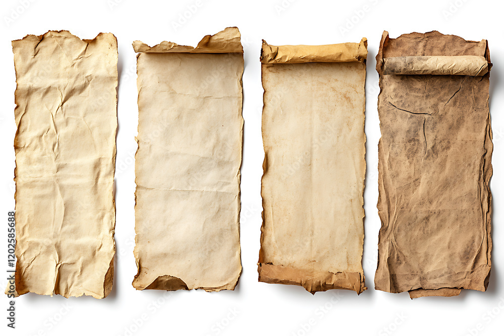Poster set of old medieval paper sheets isolated a white background