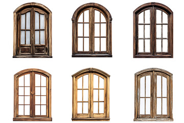 Obraz premium Set of old wooden windows isolated a white background