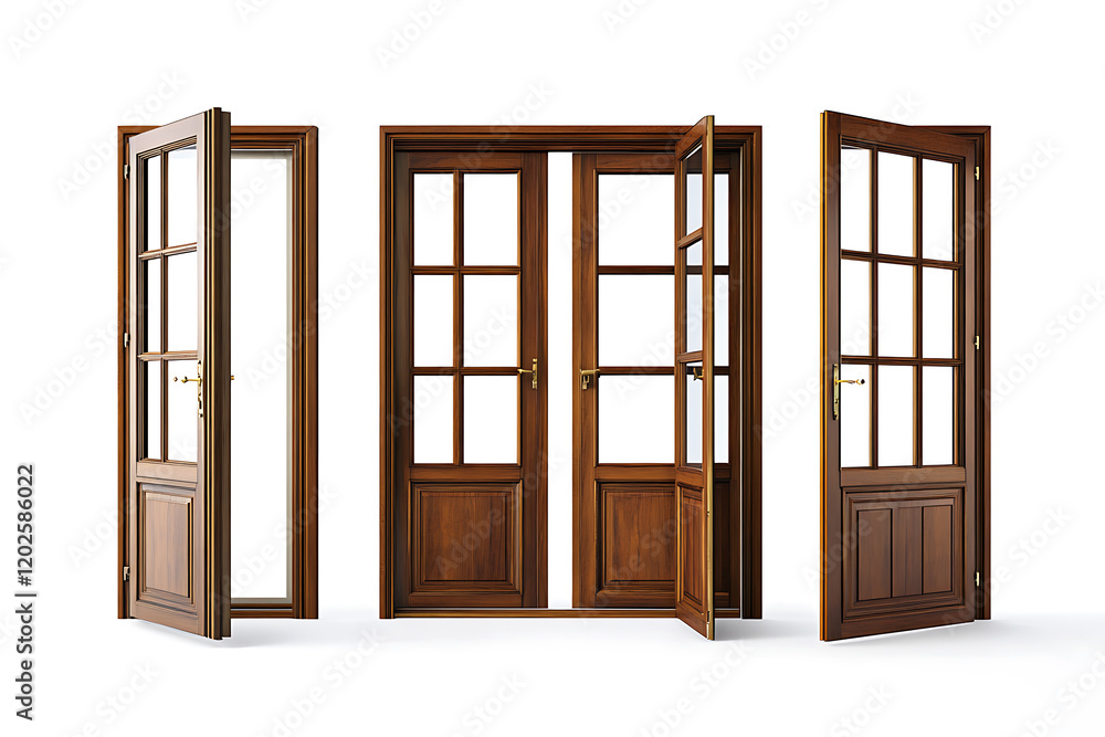 Poster open home door elements for open and close isolated a white background