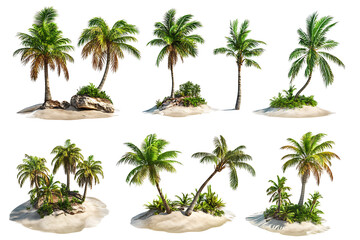 Fototapeta premium Set of picturesque palm islands isolated a white background