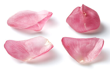 Set of pink rose petals isolated a white background