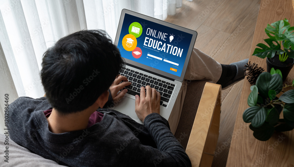 Poster e-learning website with modish sofware for student to study online on the internet network