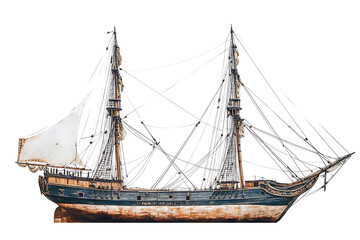 Realistic ancient pirate ship illustration isolated a white background