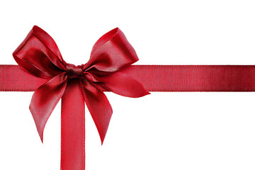 Set of red ribbon bows isolated a white background