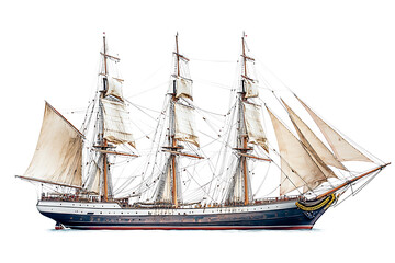 Obraz premium Realistic ancient pirate ship illustration isolated a white background