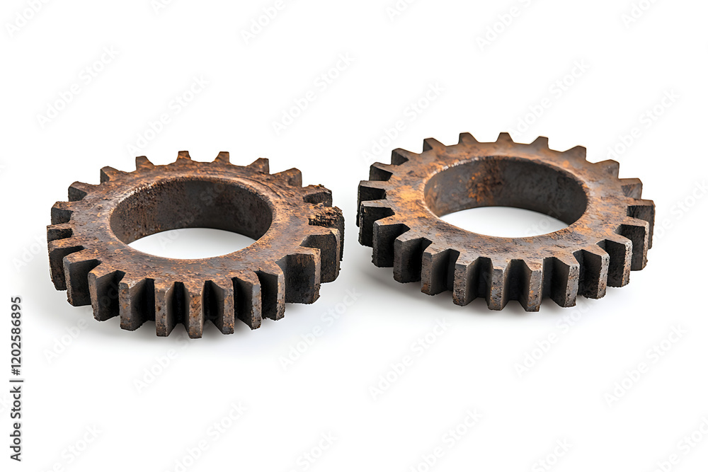 Poster set of rusty old cog wheels isolated a white background