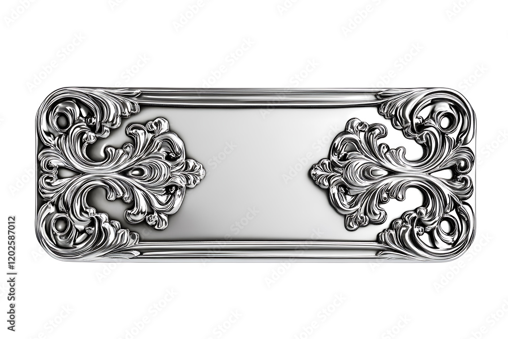 Poster rectangular silver frame with a decorative pattern isolated a white background