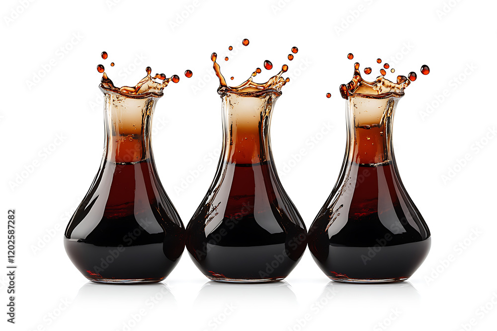 Poster set of soy sauce splashes isolated a white background
