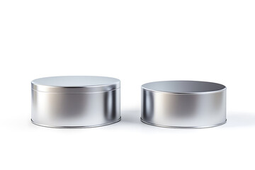 Set of shiny silver round pedestal displays isolated a white background