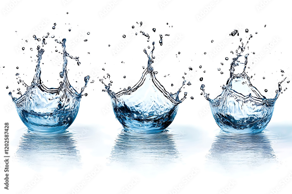 Poster set of splashing water isolated a white background