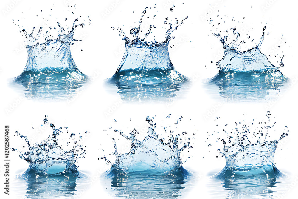 Poster set of splashing water isolated a white background