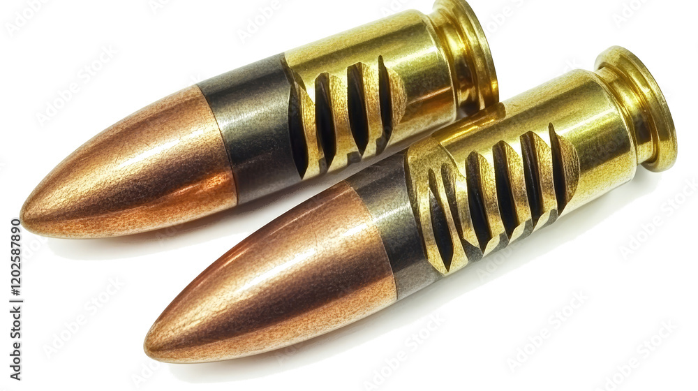 Poster collection of brass bullets on transparent background generative ai