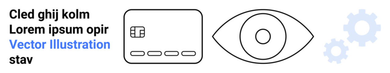 Card with chip, eye symbol, and two gears. Ideal for technology, security, surveillance, data protection, engineering monitoring and innovation themes. Landing page