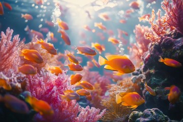 Obraz premium Underwater coral reef with vibrant marine life and tropical fish