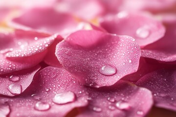 Fototapeta premium Pink rose petals with water droplets in closeup view
