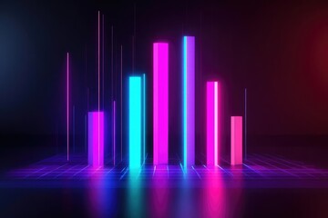 futuristic 3d data visualization with glowing neon elements on dark background