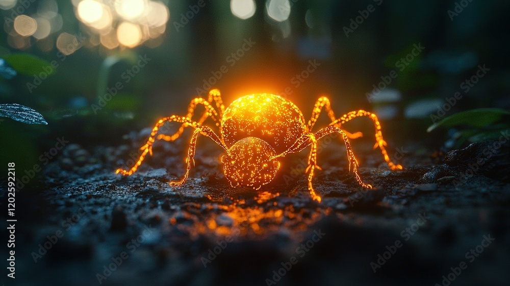 Poster a macro of a spider lying on the floor with sunlight illuminating its legs and back