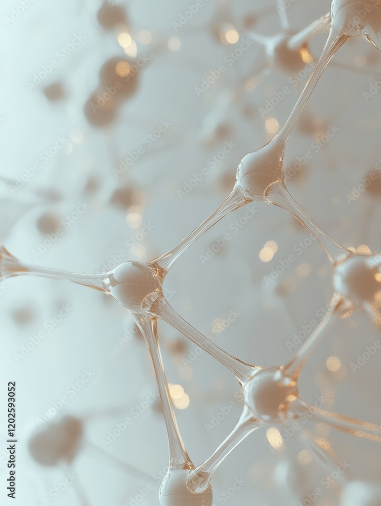 Poster fluid network of molecules interconnected by fine strands creating an abstract visual representation