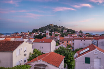 Obraz premium St. Nicholas church and the old town of Tribunj in Dalmatia region of Croatia