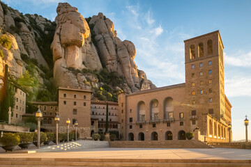 Montserrat monastery at sunrise in Catalonia, Spain