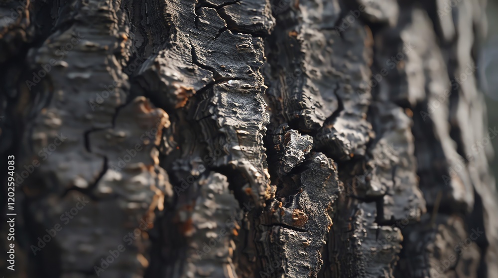 Poster close-up texture of a tree bark with cracks and rough surface.