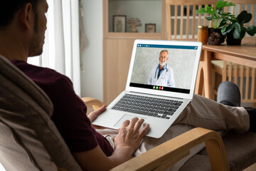 Doctor video call online by modish telemedicine software application for virtual meeting with patient
