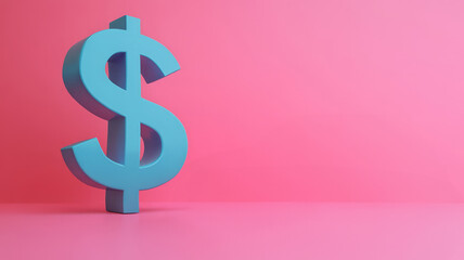 Obraz premium Blue dollar sign on a pink background.