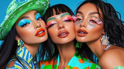 Obraz premium Professional photoshoot of models applying bold makeup in a studio