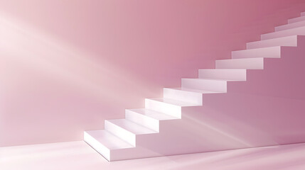 Obraz premium Minimalist Pink Room with White Staircase