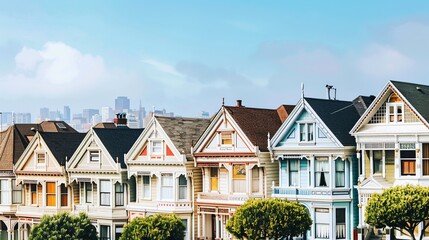 A row of colorful Victorian houses in San Francisco.