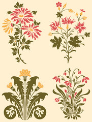 A set of vintage floral leafy botanical design elements. 