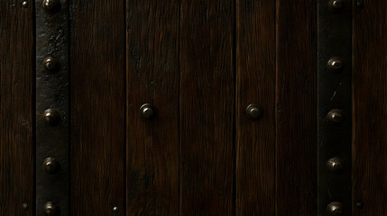 Fototapeta premium Intricately Designed Ancient Wooden Door with Decorative Metal Studs and Rich Textures