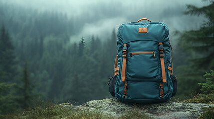 Isolated backpack on a flat forest-green background 
