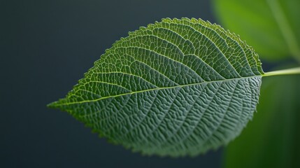 Close-up green leaf detail, studio shot, blurred background, nature website
