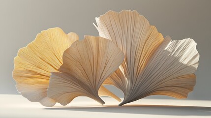 Ginkgo leaves, studio, beige background, elegant design, decor