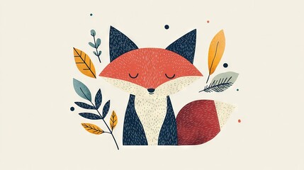   A picture of a fox with foliage on its head and a leafy wreath encircling its throat