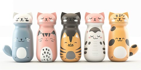 Adorable Cat Themed Bottles In A Row