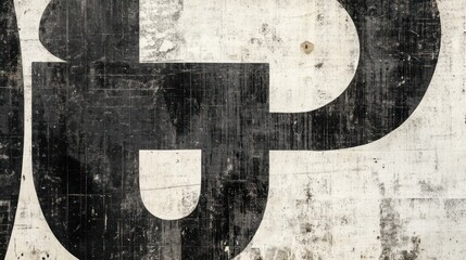 Abstract Monochrome Typography on Weathered Surface: A Grunge Style Wall Art
