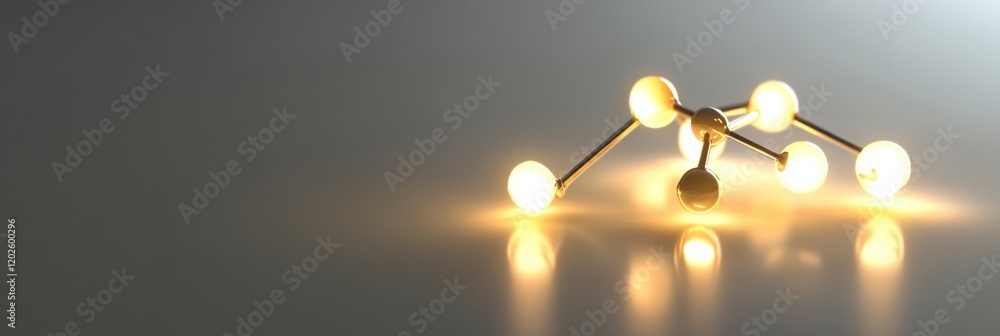 Poster bright glowing molecular structure on a smooth surface reflecting light in a laboratory setting duri