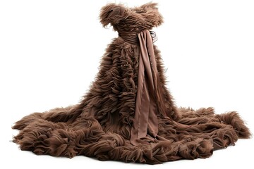 Elegant Brown Ruffled Gown With Satin Ribbon