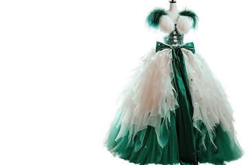 Elegant Green and White Ball Gown on Display