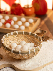 sweet dumping or tangyuan traditional Chinese new year food .(the Chinese characters means New Year's blessing）