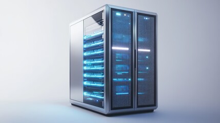 Futuristic server rack, data center, glowing, digital, storage, technology,  background,  illustration, website