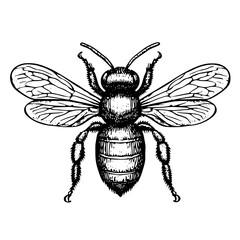 Intricate line art of a bee showcasing its delicate features and natural beauty in a close-up perspective