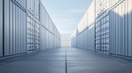 Fototapeta premium Shipping containers, yard, logistics, sunny day, global trade, transportation, storage, industry, import, export