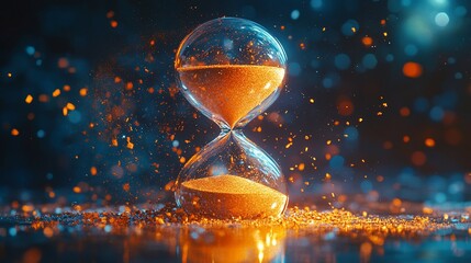 Hourglass, sand, time, flowing, dark, bokeh, abstract, concept, background, stock