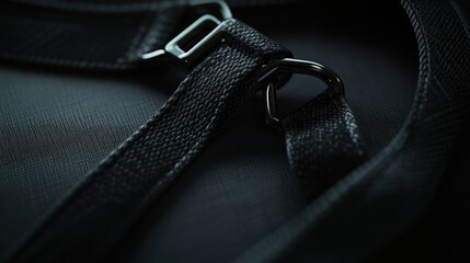 Dark fabric bag straps detail; close-up studio shot