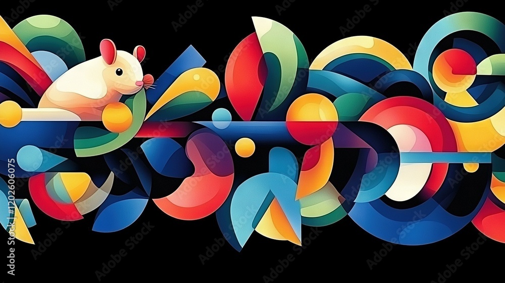 Aufkleber a colorful abstract design featuring a mouse atop an artwork resembling the same concept