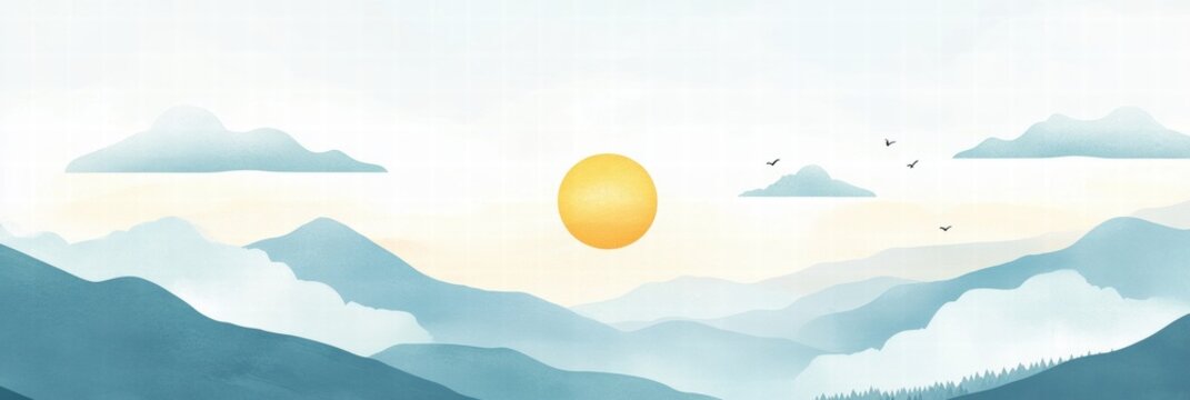 Nature inspired planner layout featuring sun, clouds, and mountains for daily organization. Generative AI