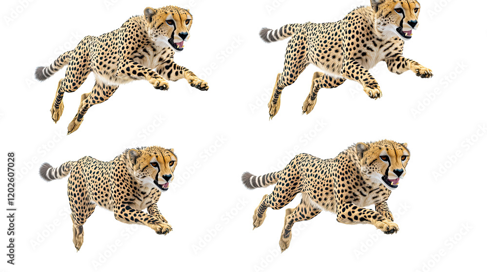Poster cheetahs sprinting on transparent background generative ai